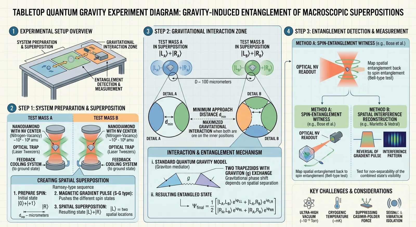Diagram of a tabletop quantum gravity experiment setup